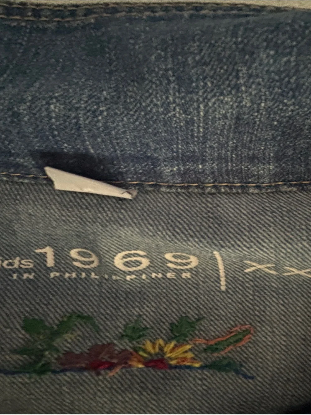 GAP Girls' Dark Blue Denim Vest with Embroidered Accent. Embroidery in hand done